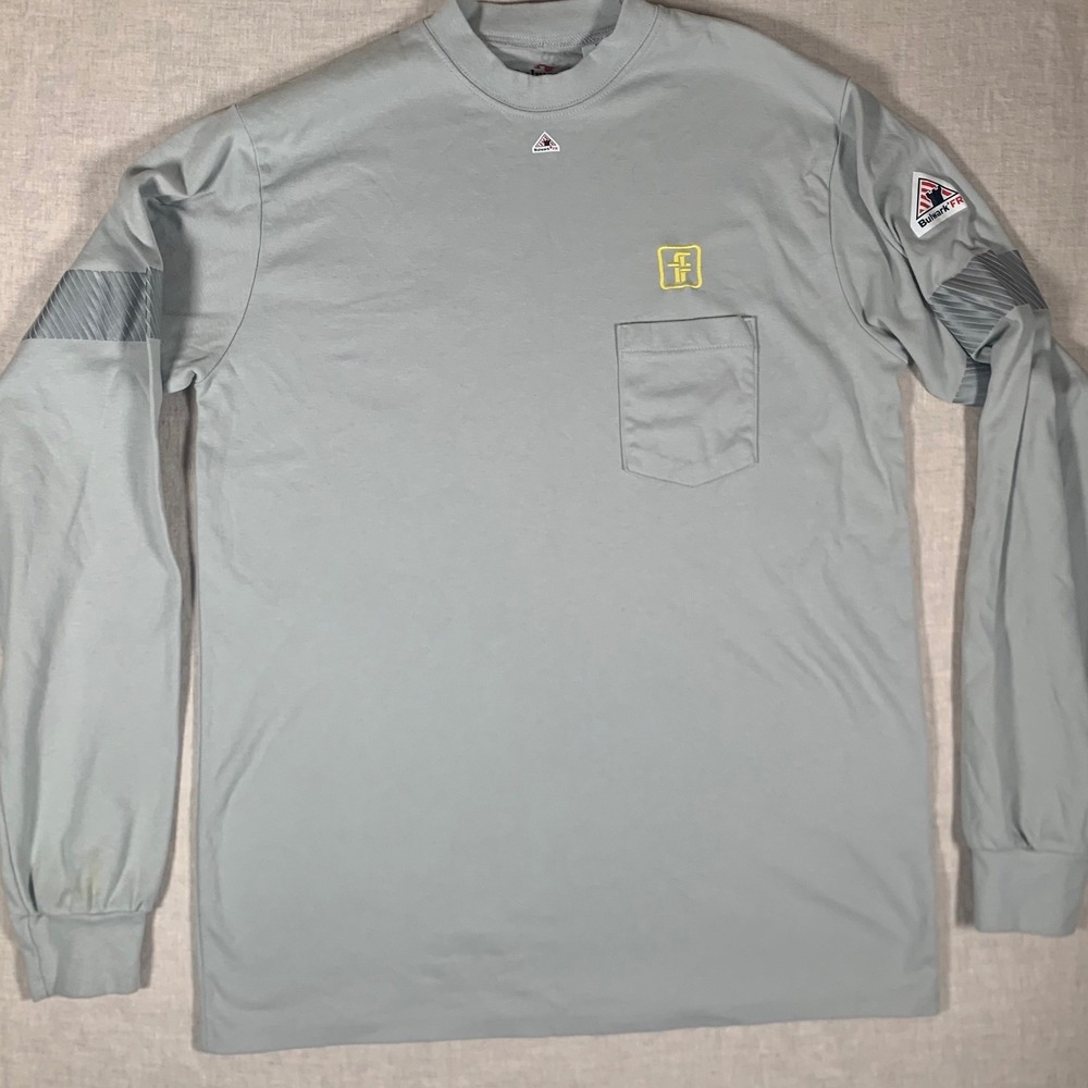 Bulwark FR Long Sleeve Pocket T-Shirt Mens L Gray Flame Resistant Workwear